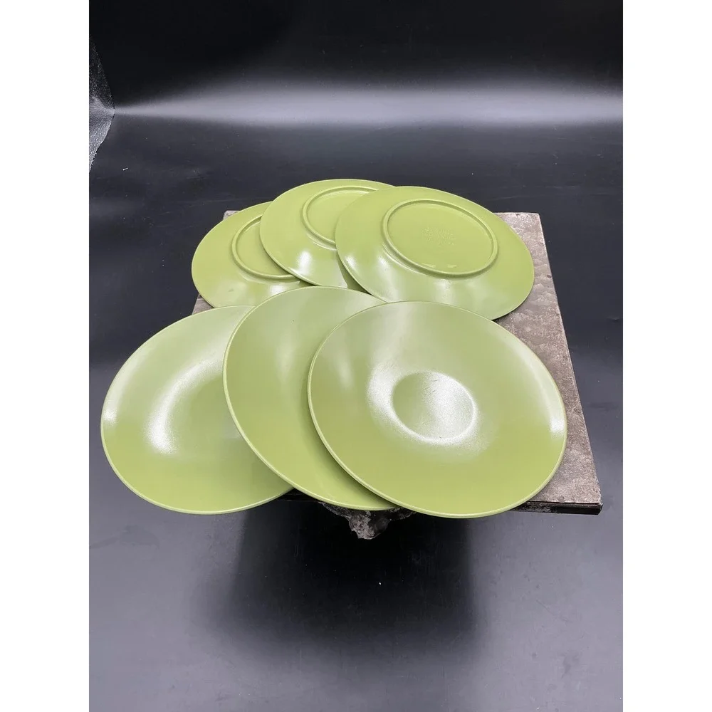 Vintage Genuine Melamine Avocado Green Small Plates Set of 6 Made in USA 5.75in